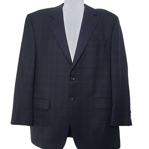 Lauren Ralph Lauren Windowpane Blazer Wool Cashmere Black 2 Button Mens 42 - Picture 1 of 12